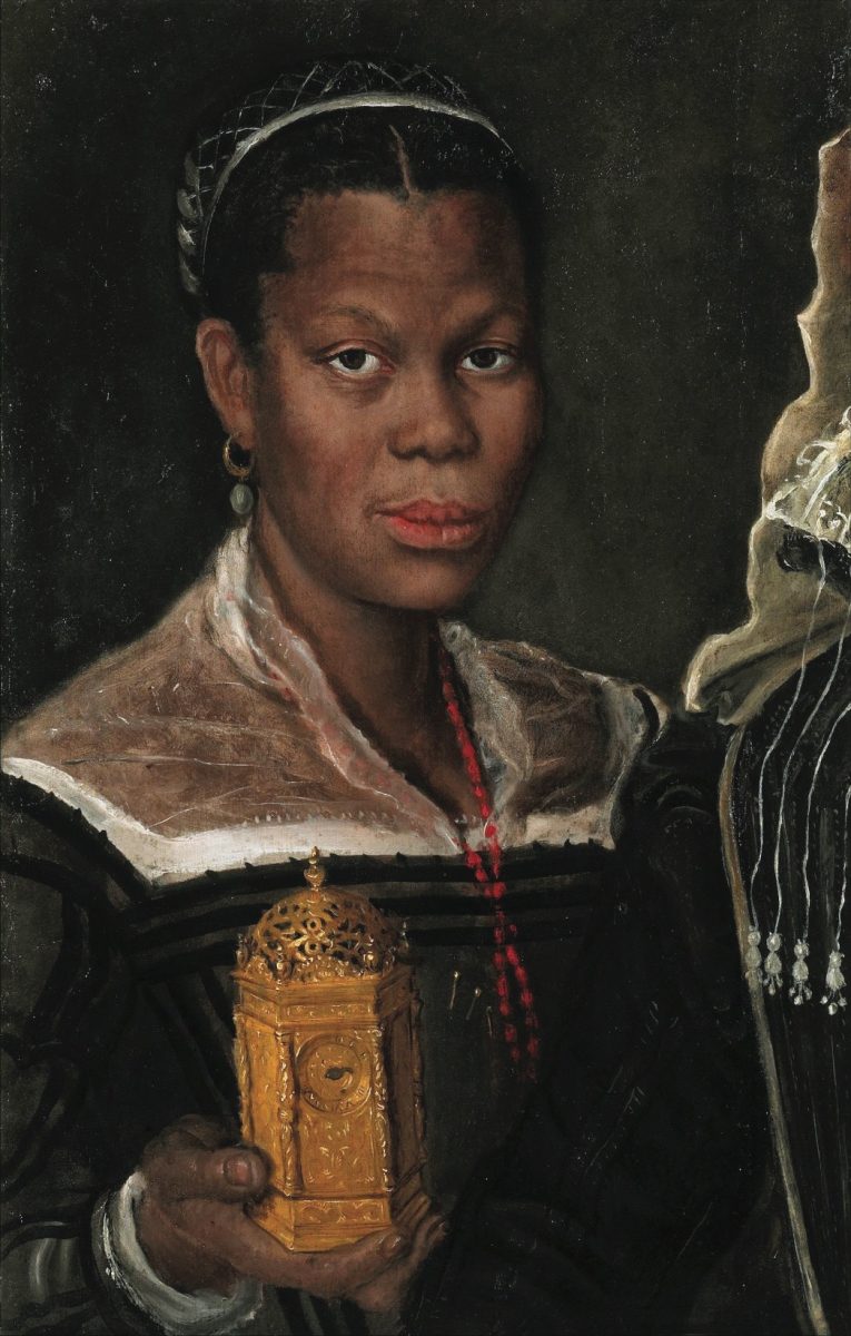 Annibale Carracci portrait of an African-American woman holding a clock